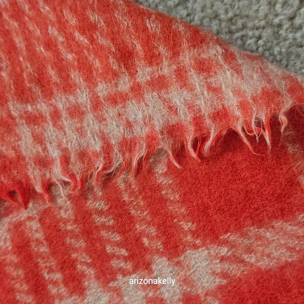 Wool Houndstooth Orange Scarf